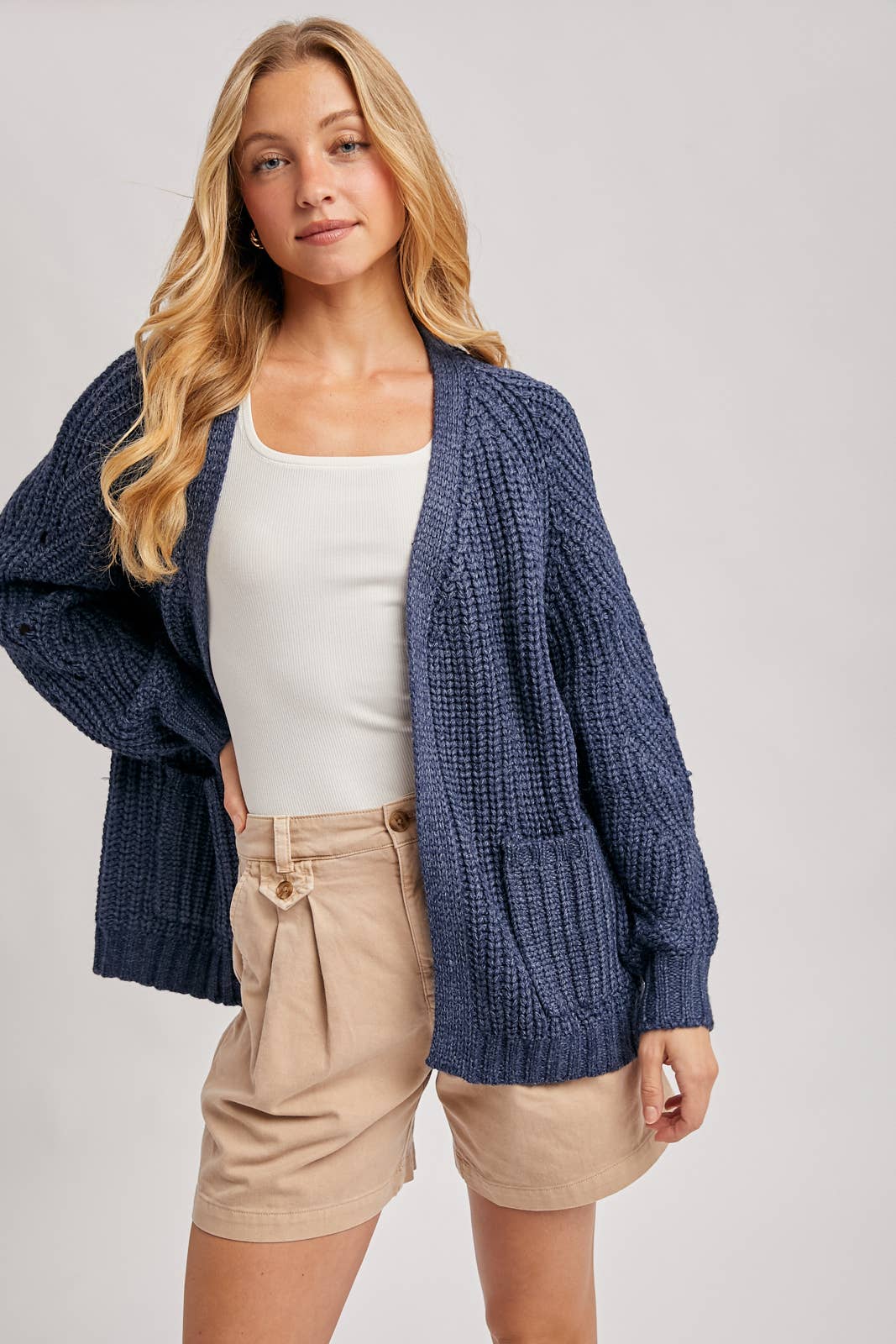 CHUNKY POINTELLE OPEN FRONT CARDIGAN