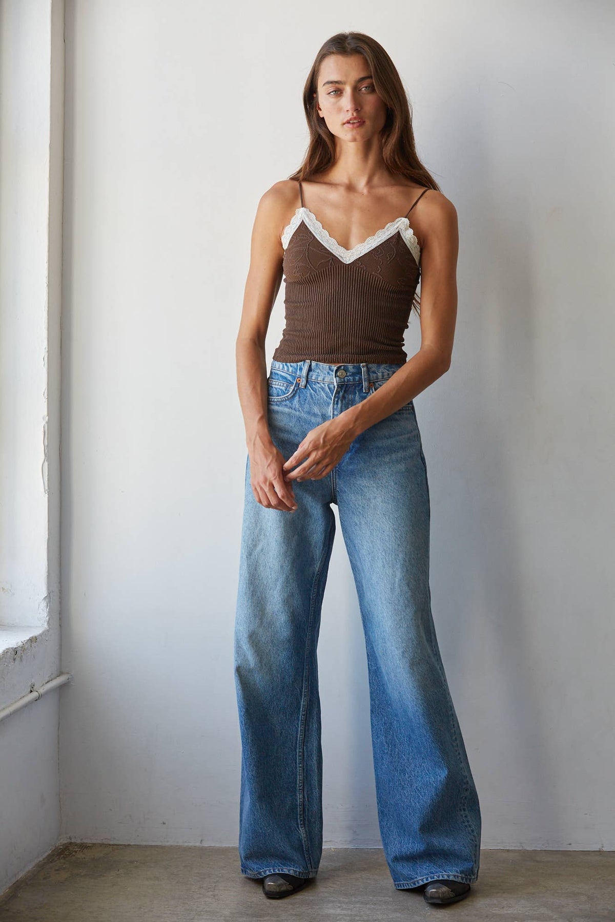 Knit Seamless Ribbed Nylon Spandex Jacquard Top