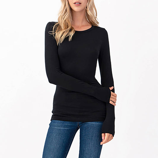 Round Neck Long Sleeve Fitted T-Shirt, 2564