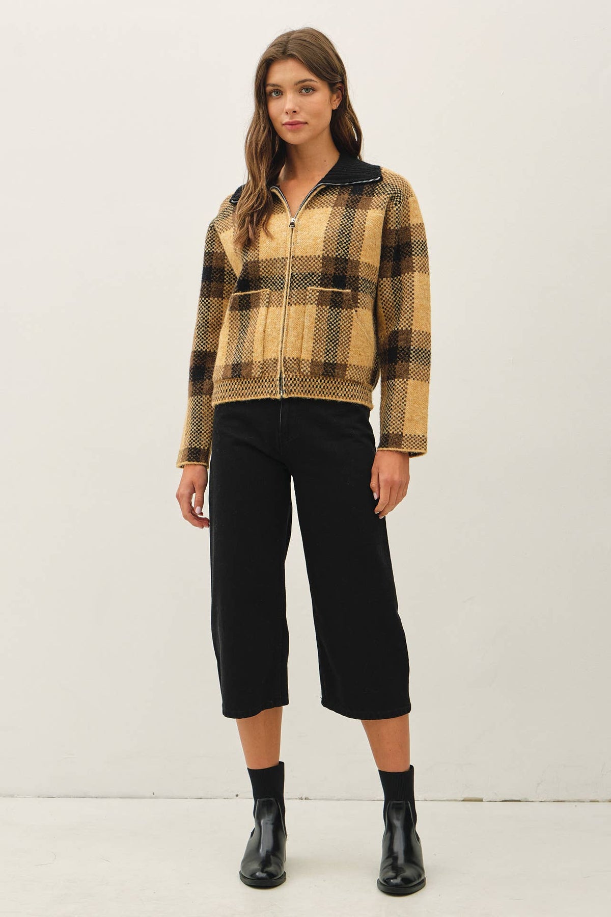 PLAID ZIP UP SWEATER JACKET