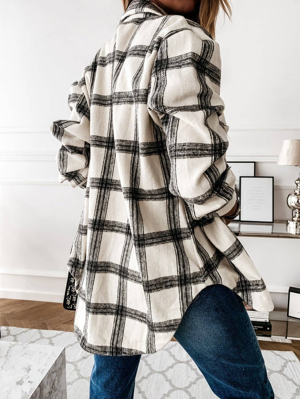 Plaid brushed shacket oversized button front