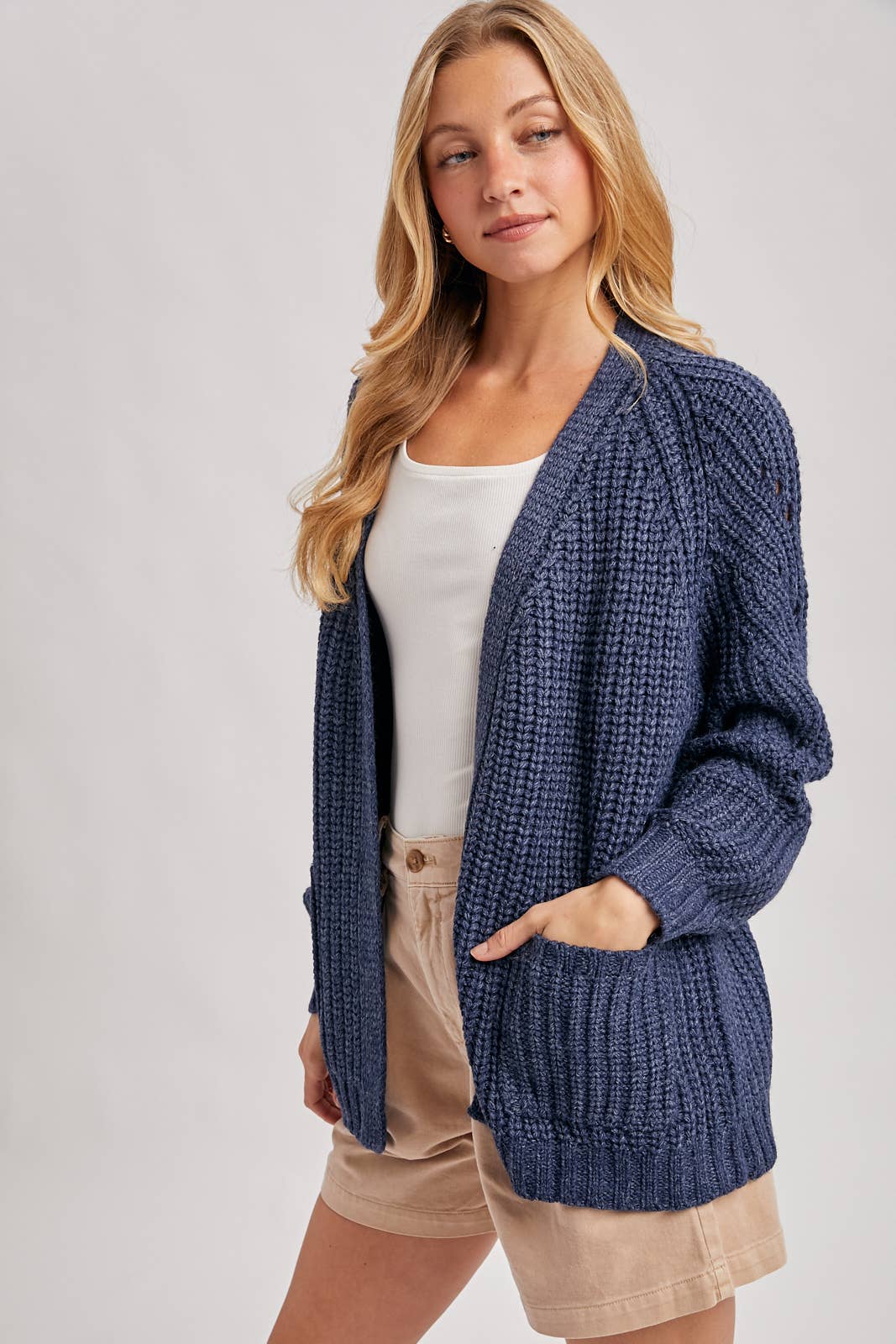 CHUNKY POINTELLE OPEN FRONT CARDIGAN