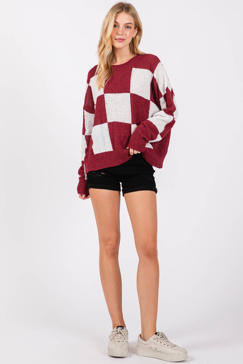 CHECKER SWEATER TOP