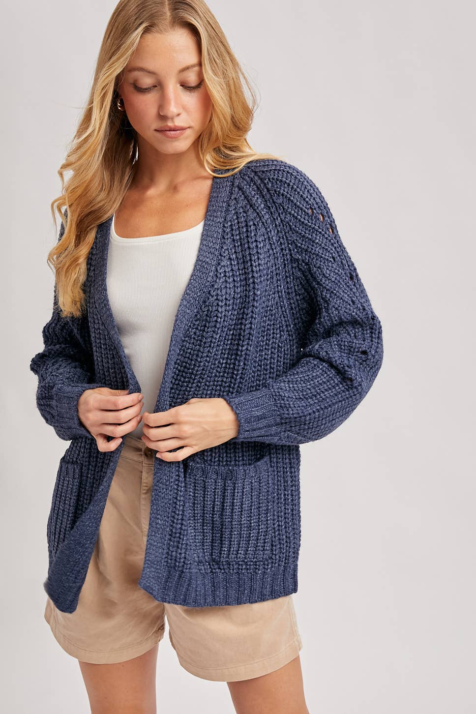 CHUNKY POINTELLE OPEN FRONT CARDIGAN