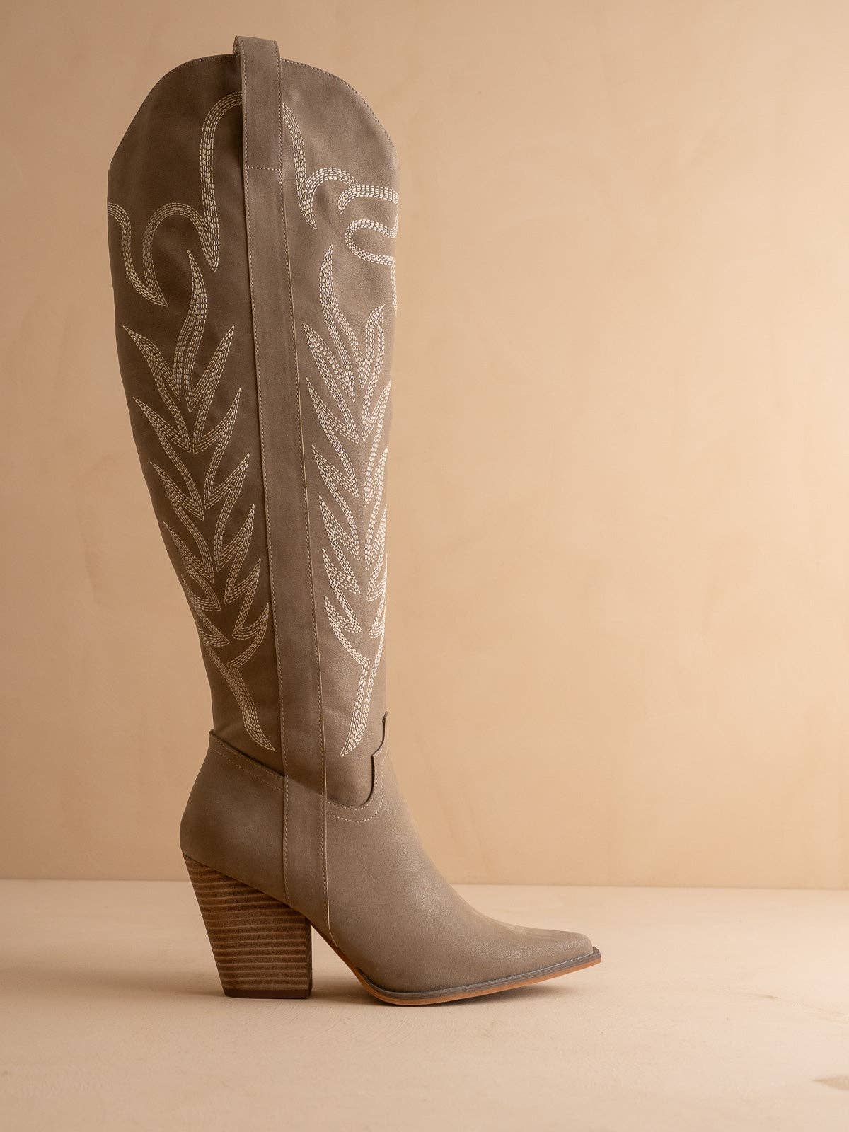 Dark Taupe Knee High Embroidered Cowboy Boot