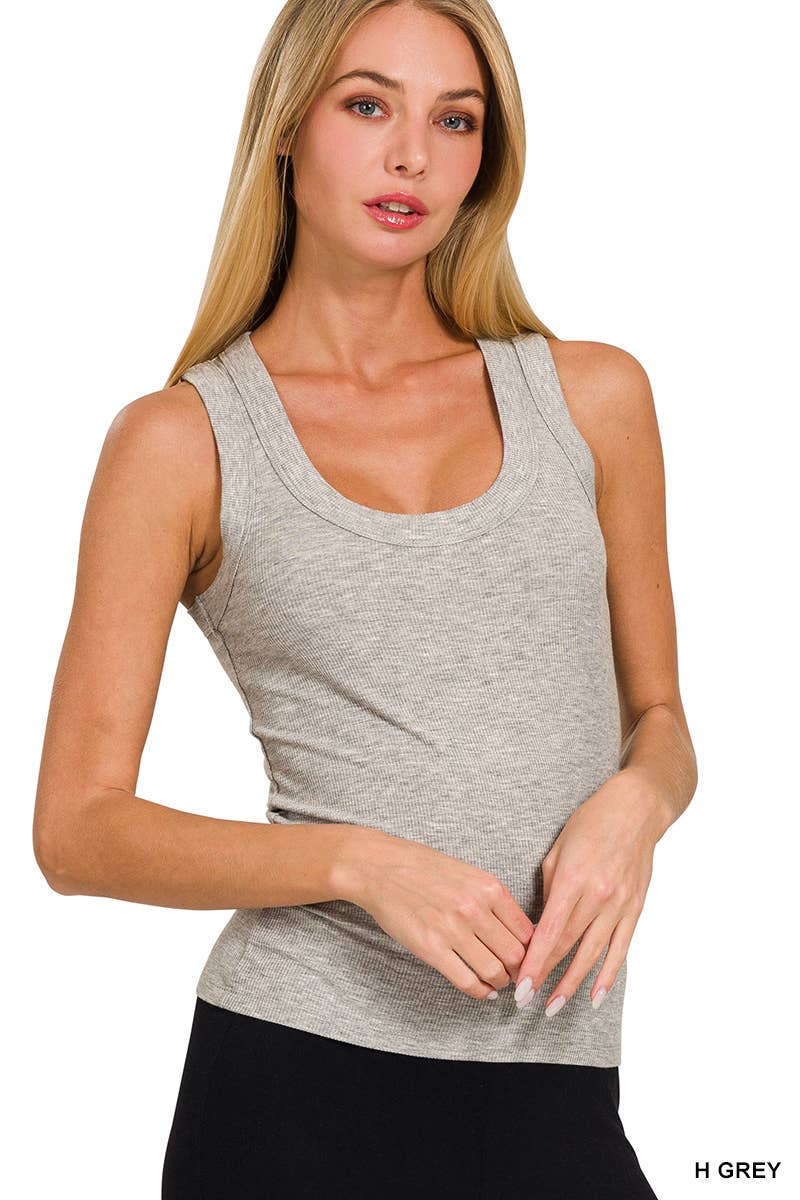 `Ribbed Scoop Neck Tank Top - Zenana