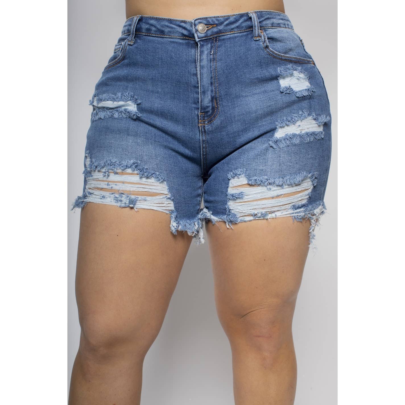PLUS SIZE DISTRESSED DENIM MOM SHORTS