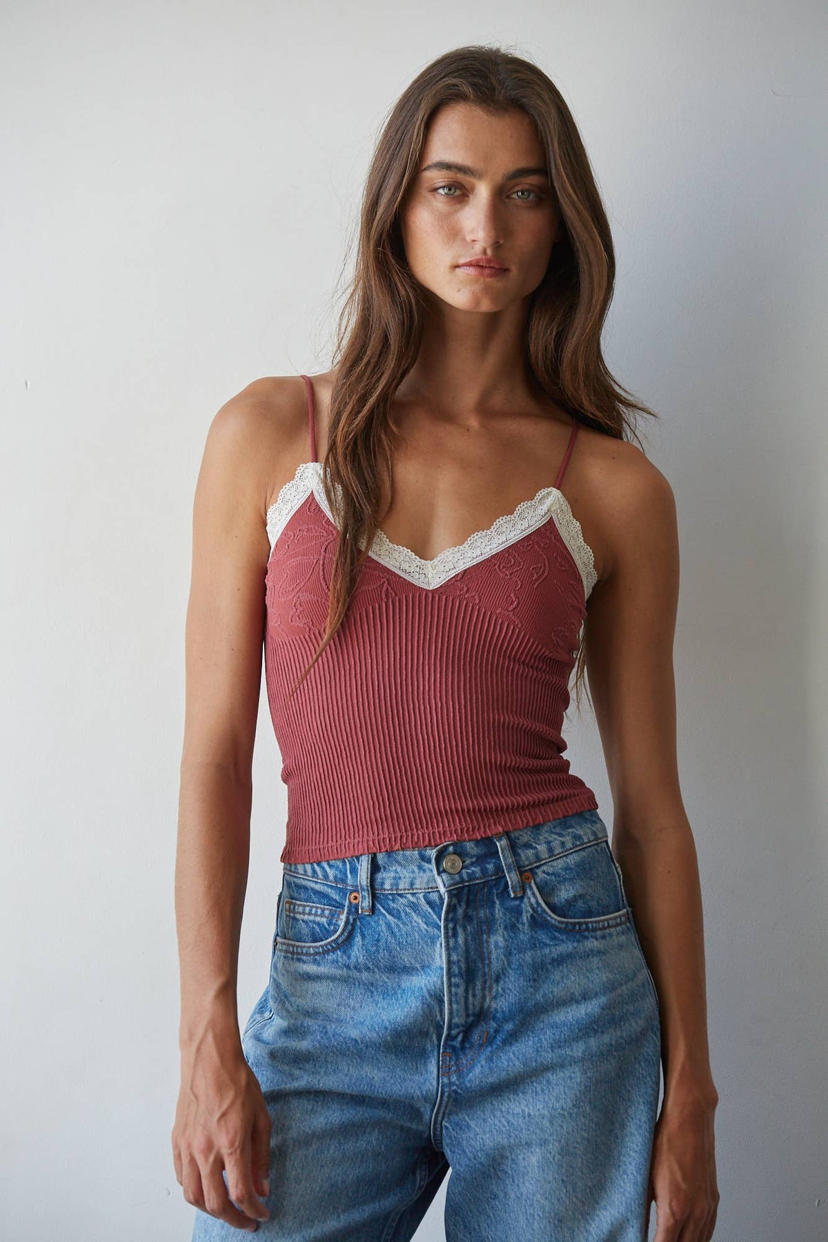 Knit Seamless Ribbed Nylon Spandex Jacquard Top