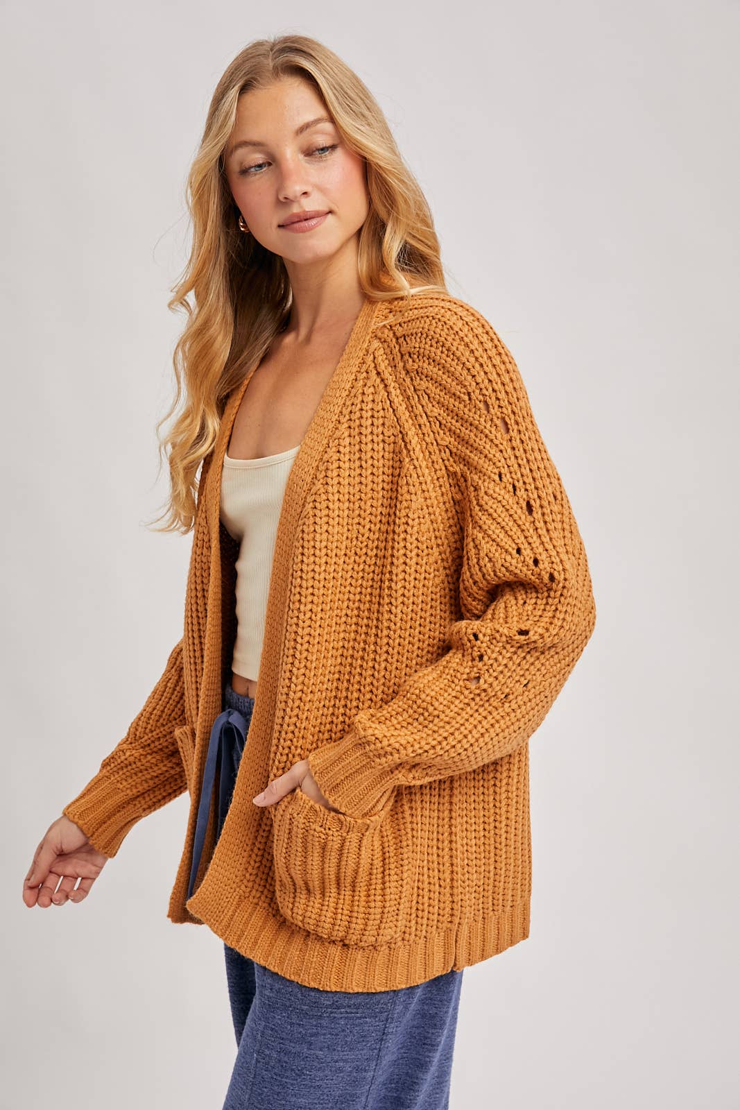 CHUNKY POINTELLE OPEN FRONT CARDIGAN