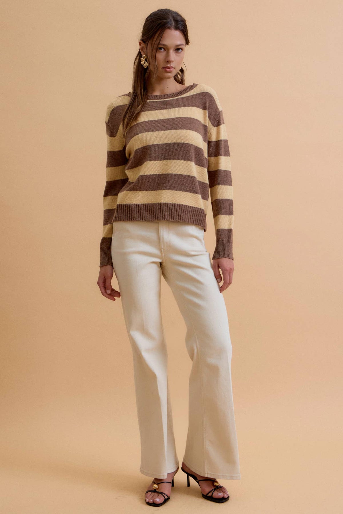 ANGORA BLEND RELAXED FIT WIDE STRIPED SWEATER