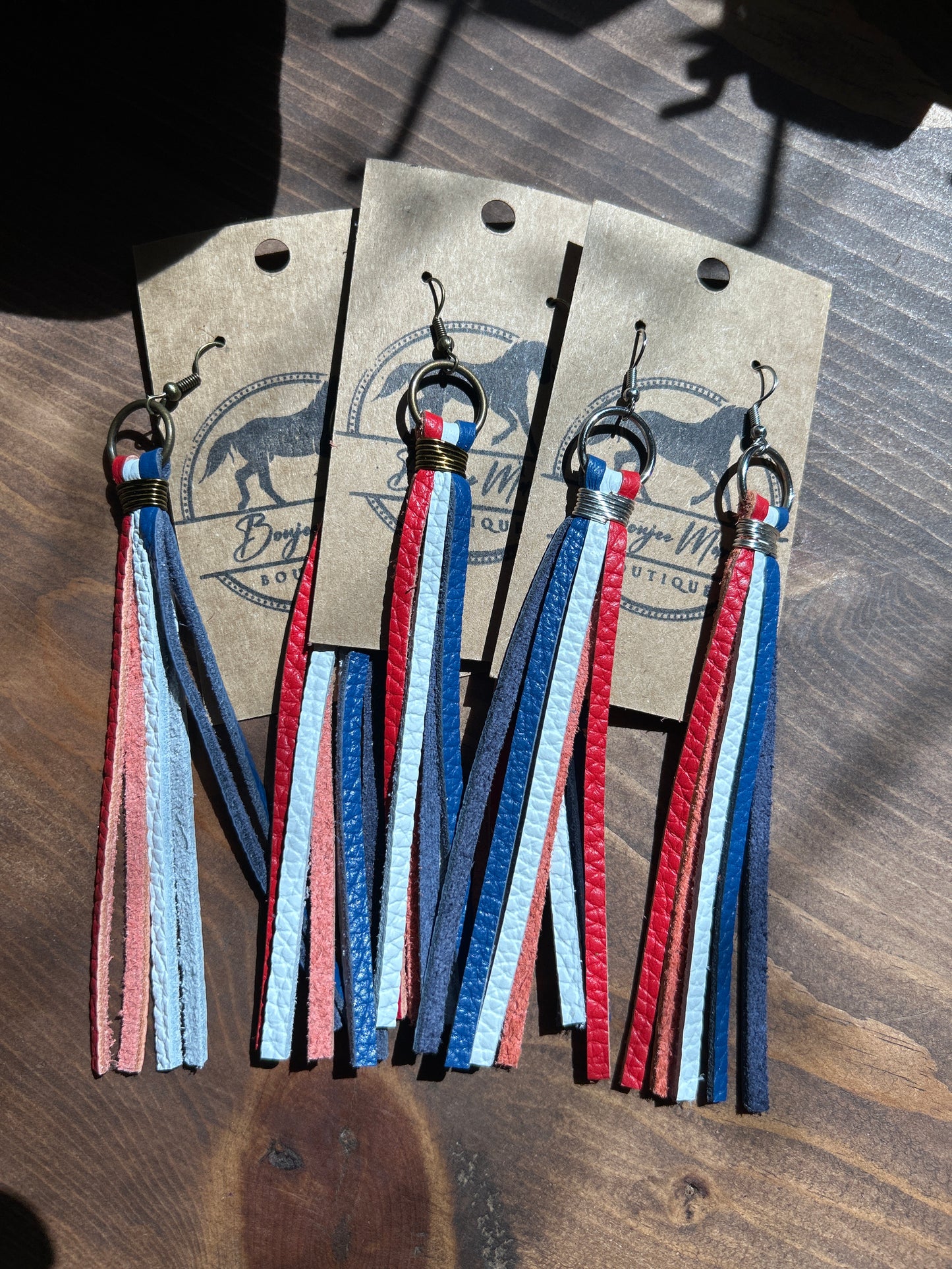 Red, White and Blue Leather Earings