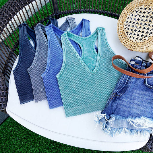 Premium Washed Seamless Rib Crop Tank