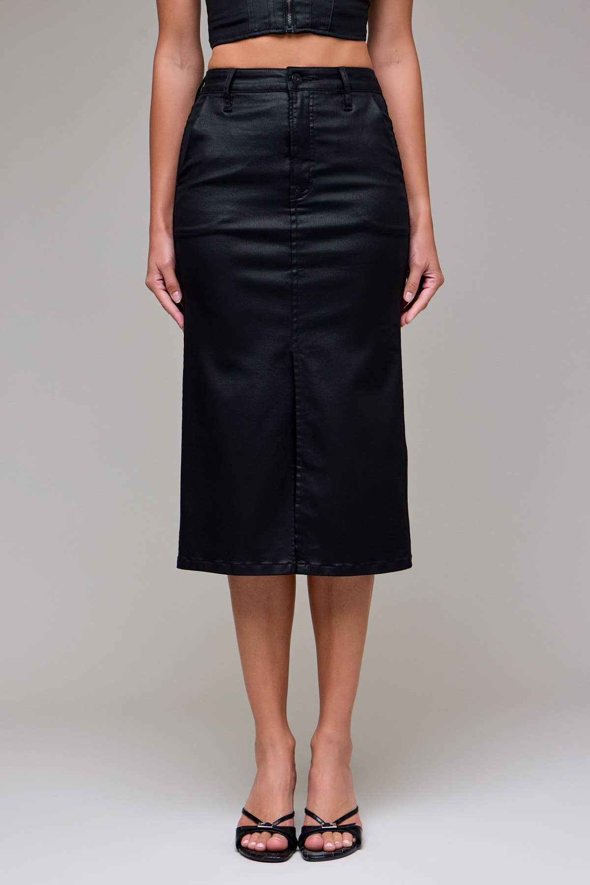 High Rise Front Slit Midi Skirt