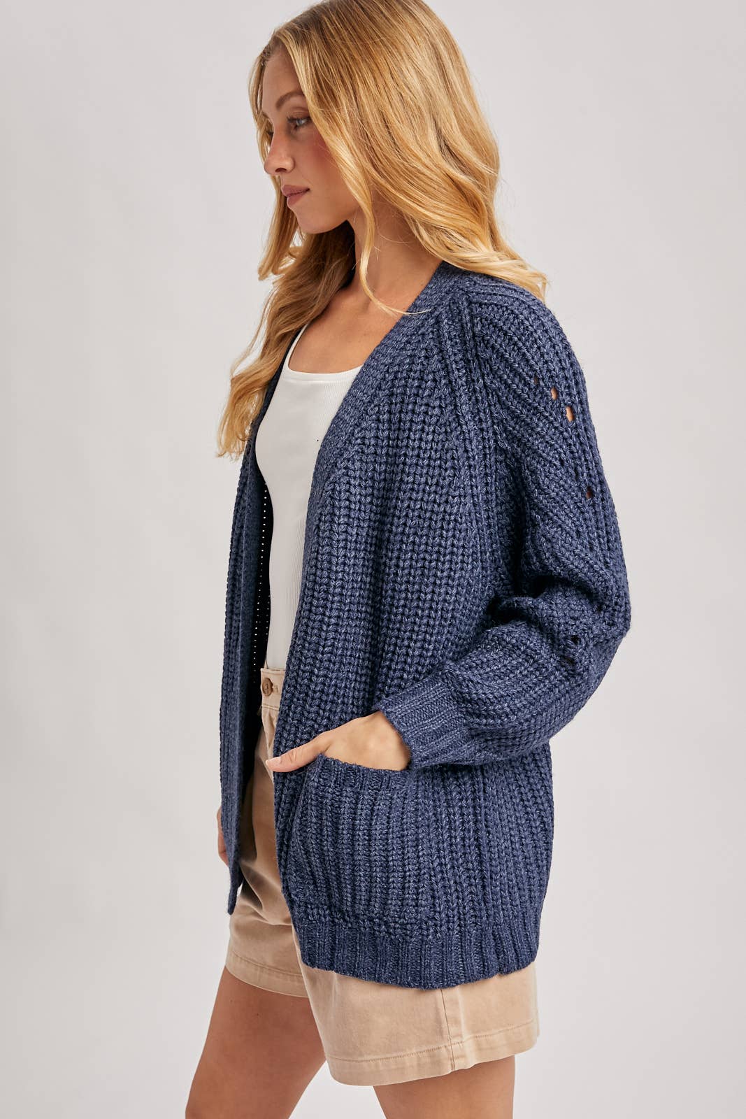 CHUNKY POINTELLE OPEN FRONT CARDIGAN