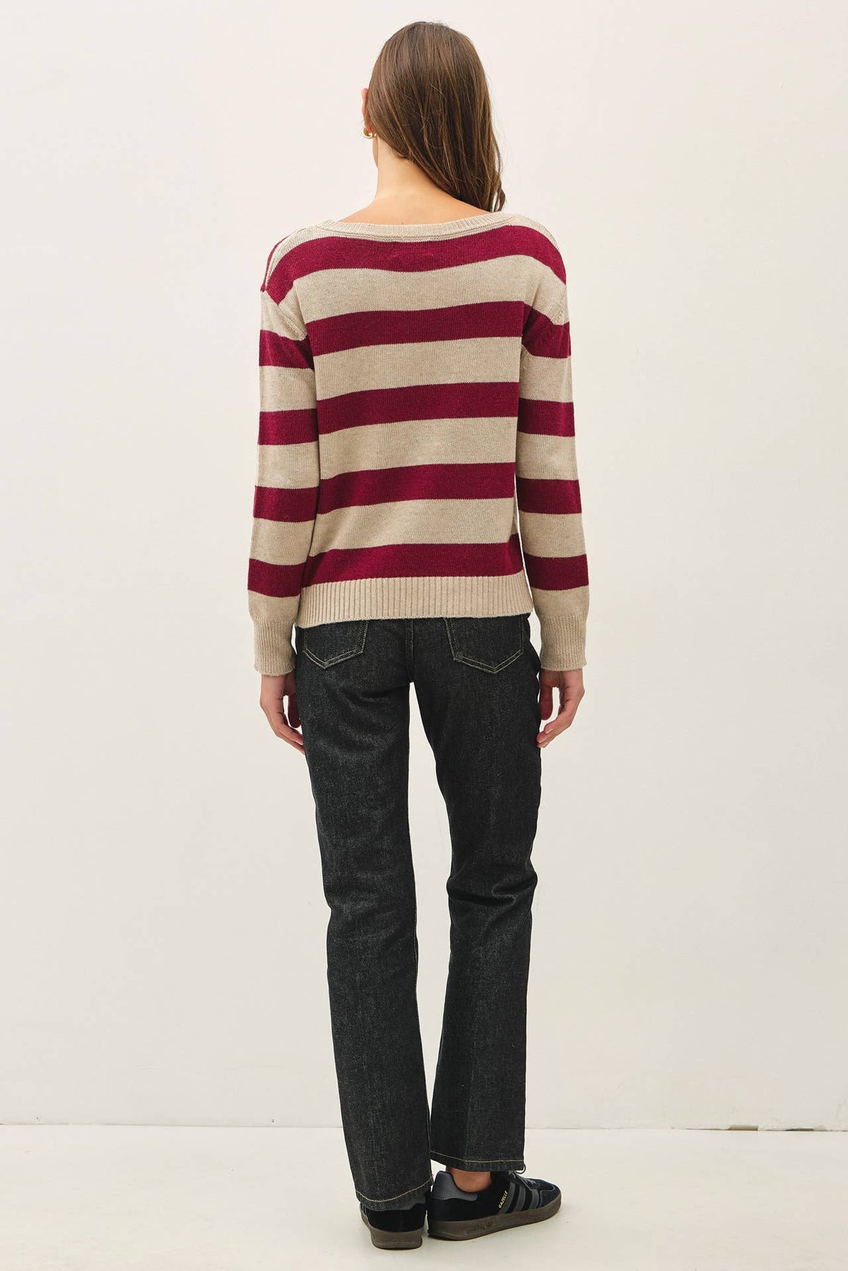 ANGORA BLEND RELAXED FIT WIDE STRIPED SWEATER
