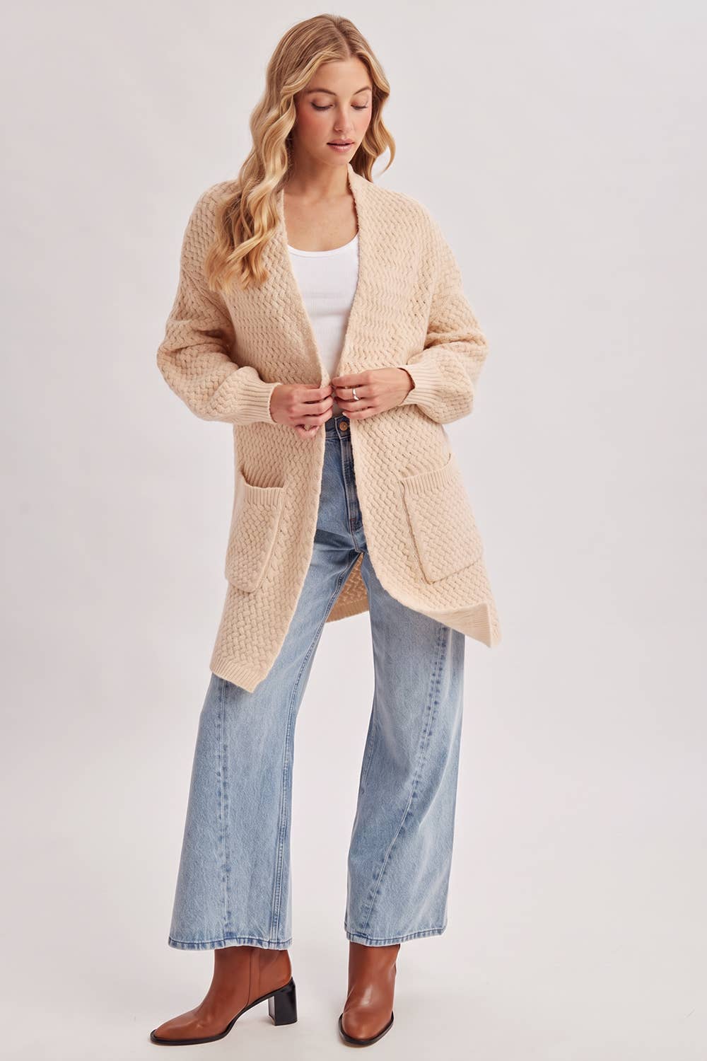 BASKET WEAVE LONGLINE CARDIGAN
