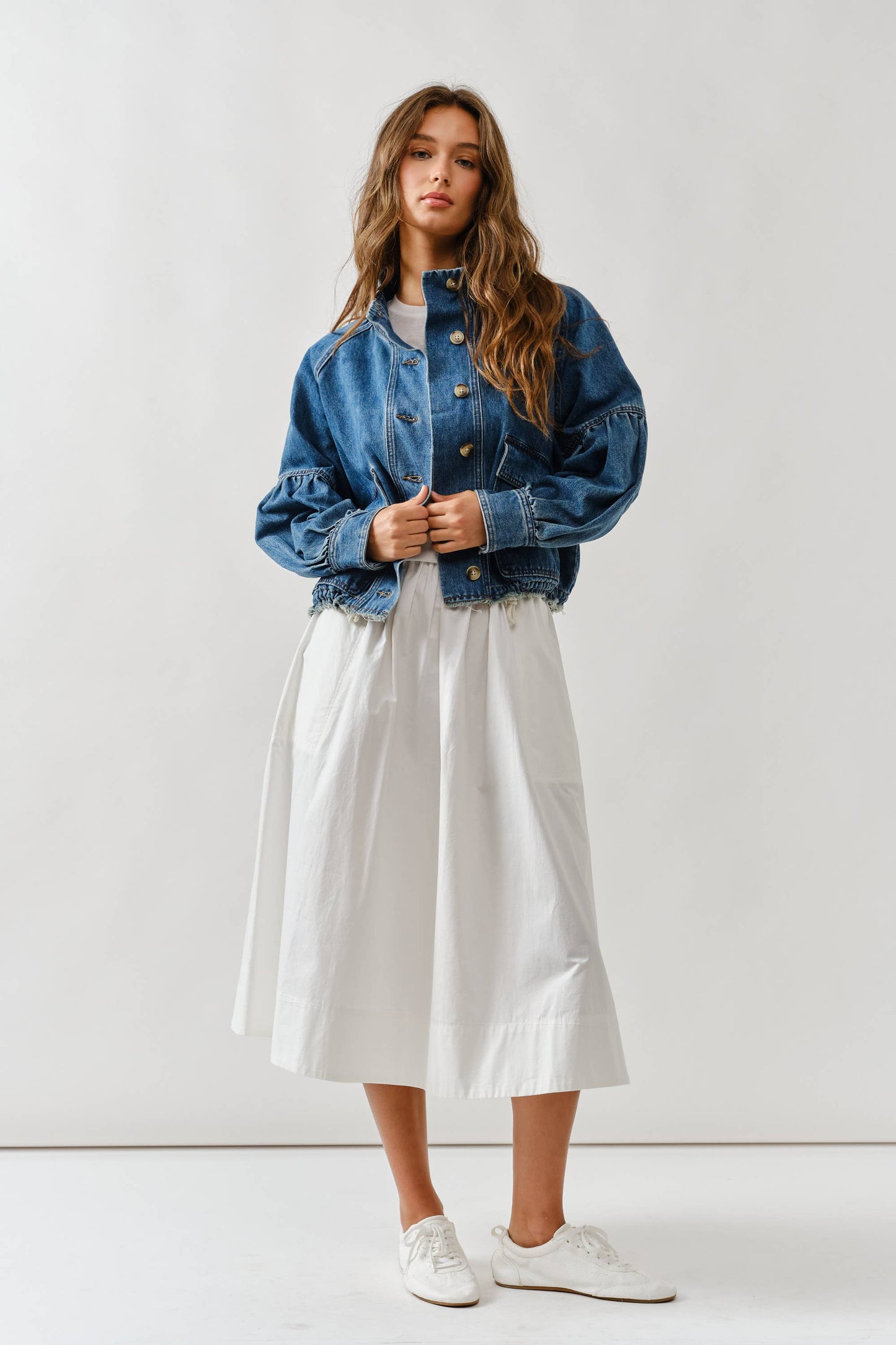 BALLON SLEEVE TWILL JACKET DRAWSTING WAIST