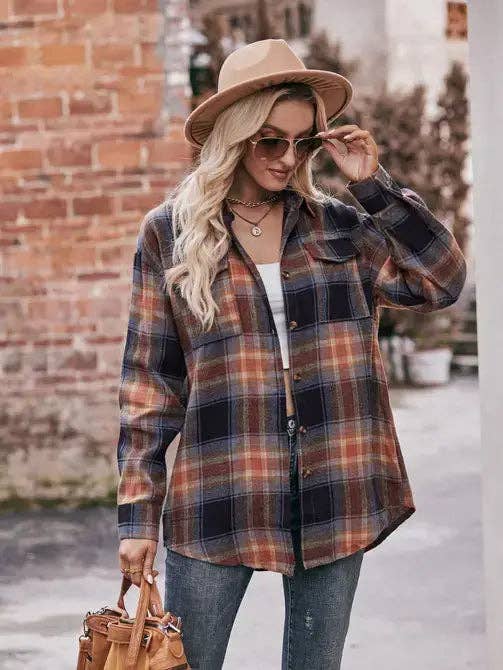 Women’s Caramel Plaid Oversized Flannel Button Down Shirt