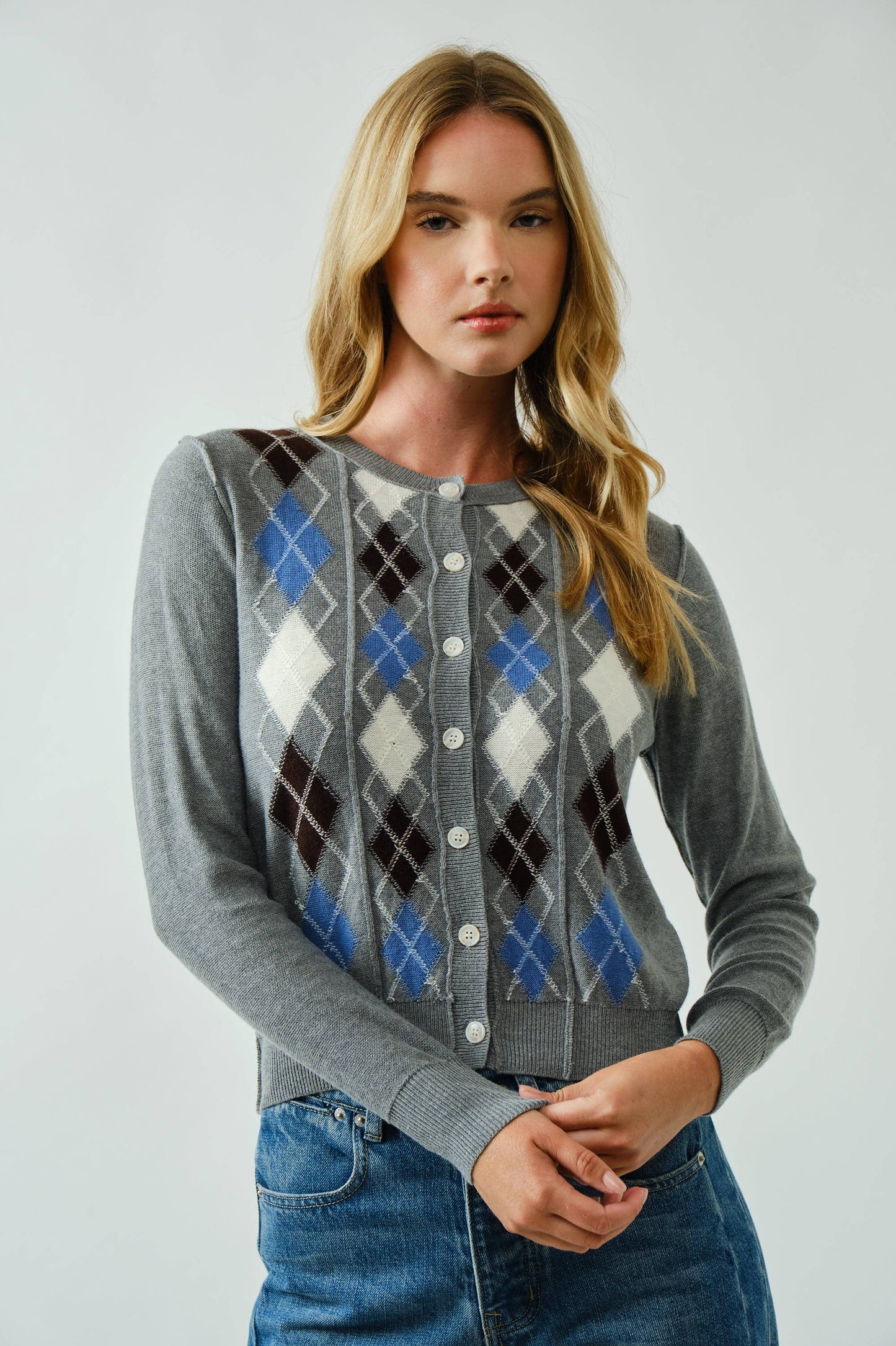 AJT5092 RELAXED FIT ARGYLE SWEATER CARDIGAN