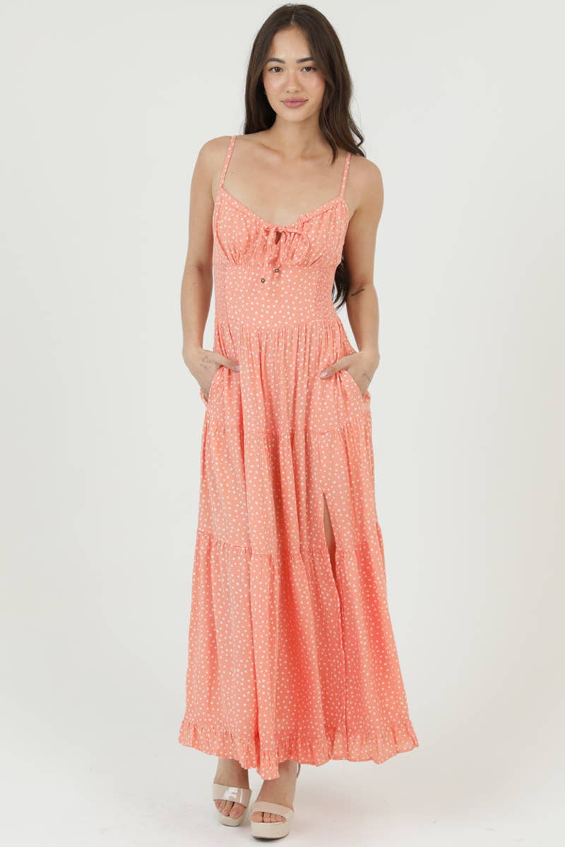 POLKA DOT SIDE SLIT MAXI DRESS