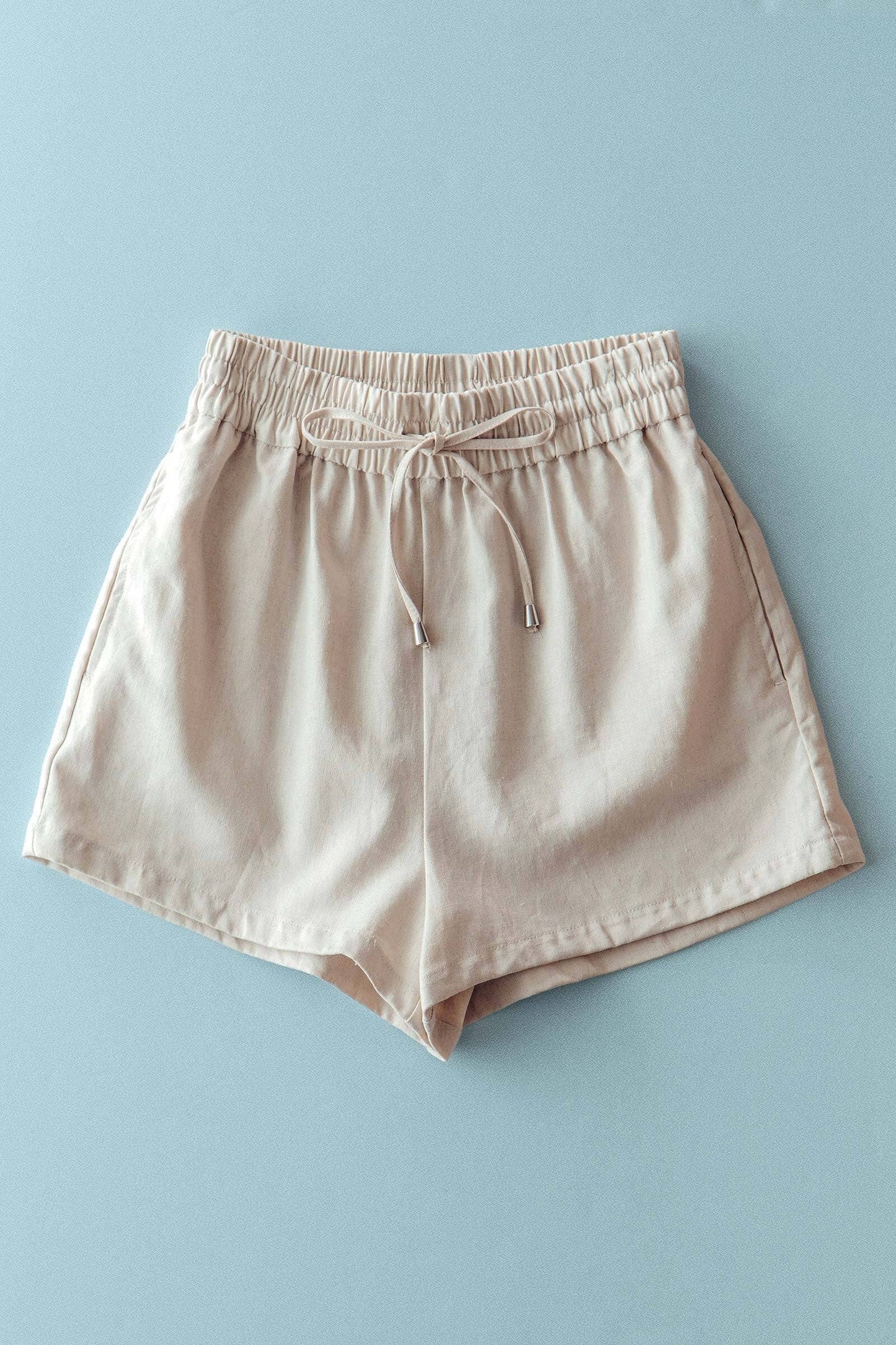 Linen Blend Elastic Waist Drawstring Shorts