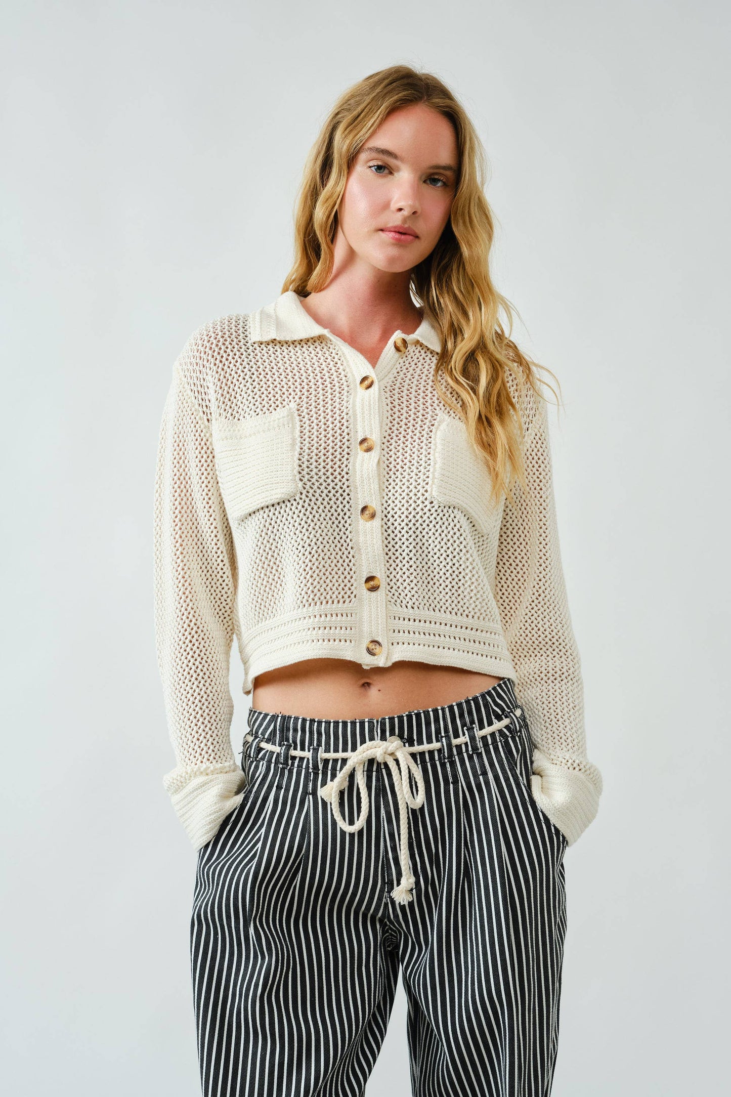 CROCHETED COTTON SWEATER SHIRTS CARDIGAN