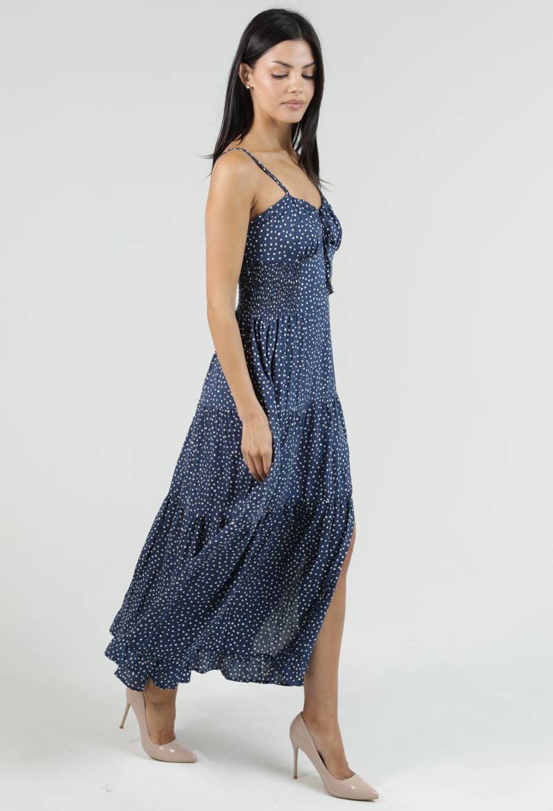 POLKA DOT SIDE SLIT MAXI DRESS