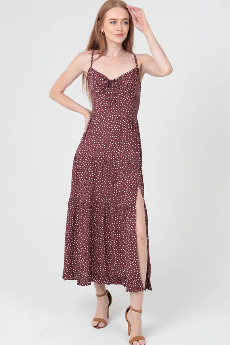 POLKA DOT SIDE SLIT MAXI DRESS