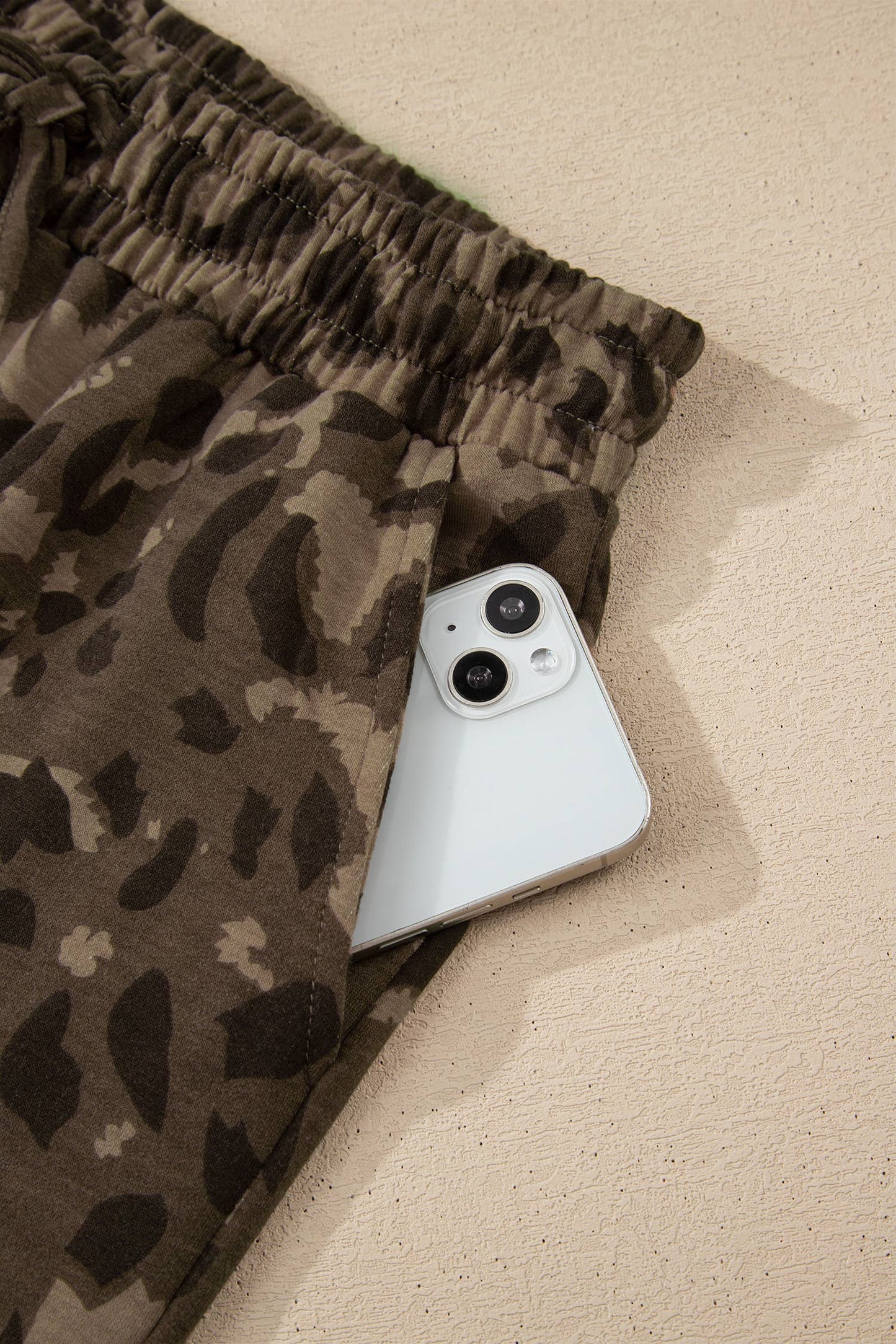 Leopard Raw Seam Patched Pullover Drawstring Loose Pant Set