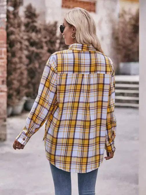 Women’s Caramel Plaid Oversized Flannel Button Down Shirt