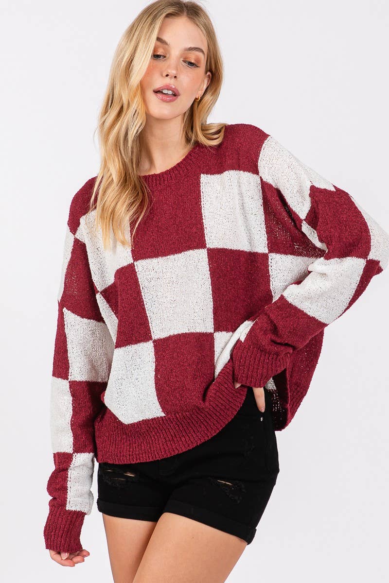 CHECKER SWEATER TOP