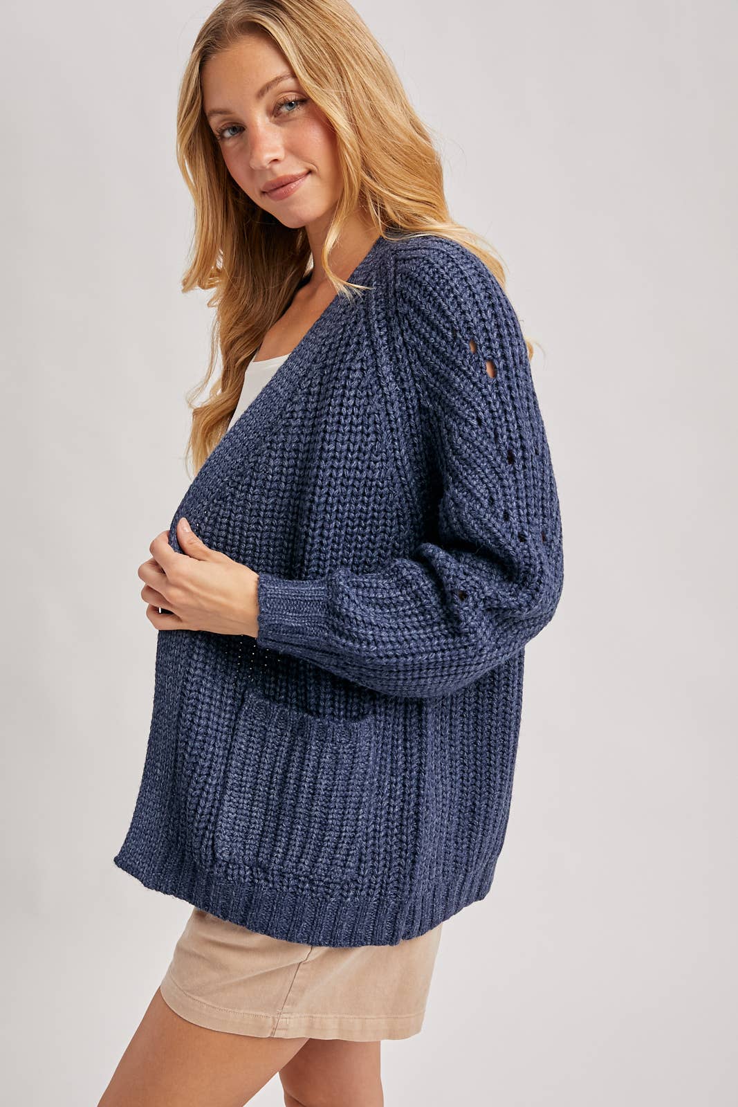 CHUNKY POINTELLE OPEN FRONT CARDIGAN