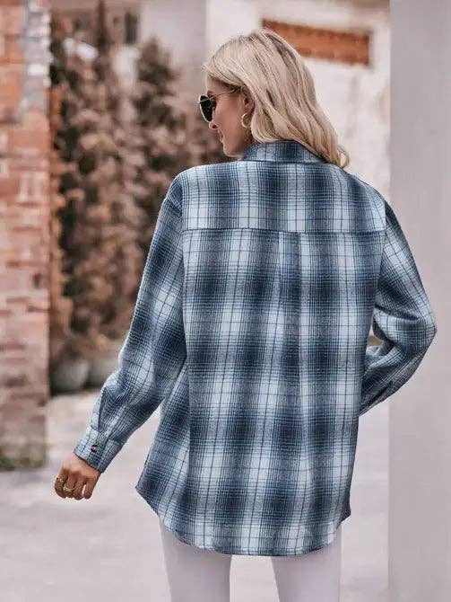 Women’s Caramel Plaid Oversized Flannel Button Down Shirt