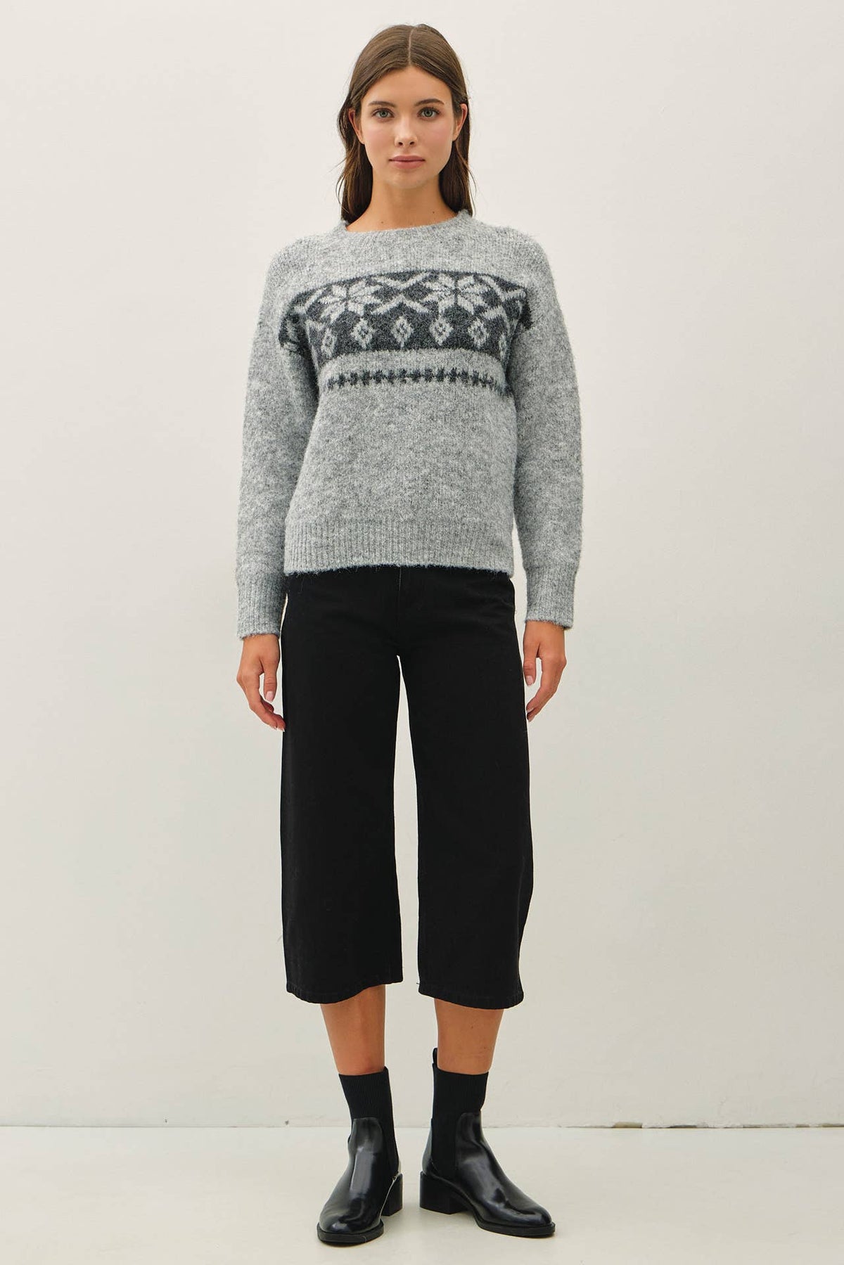 FLORAL FAIR ISLE CREW NECK SWEATER