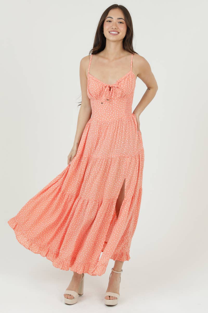 POLKA DOT SIDE SLIT MAXI DRESS