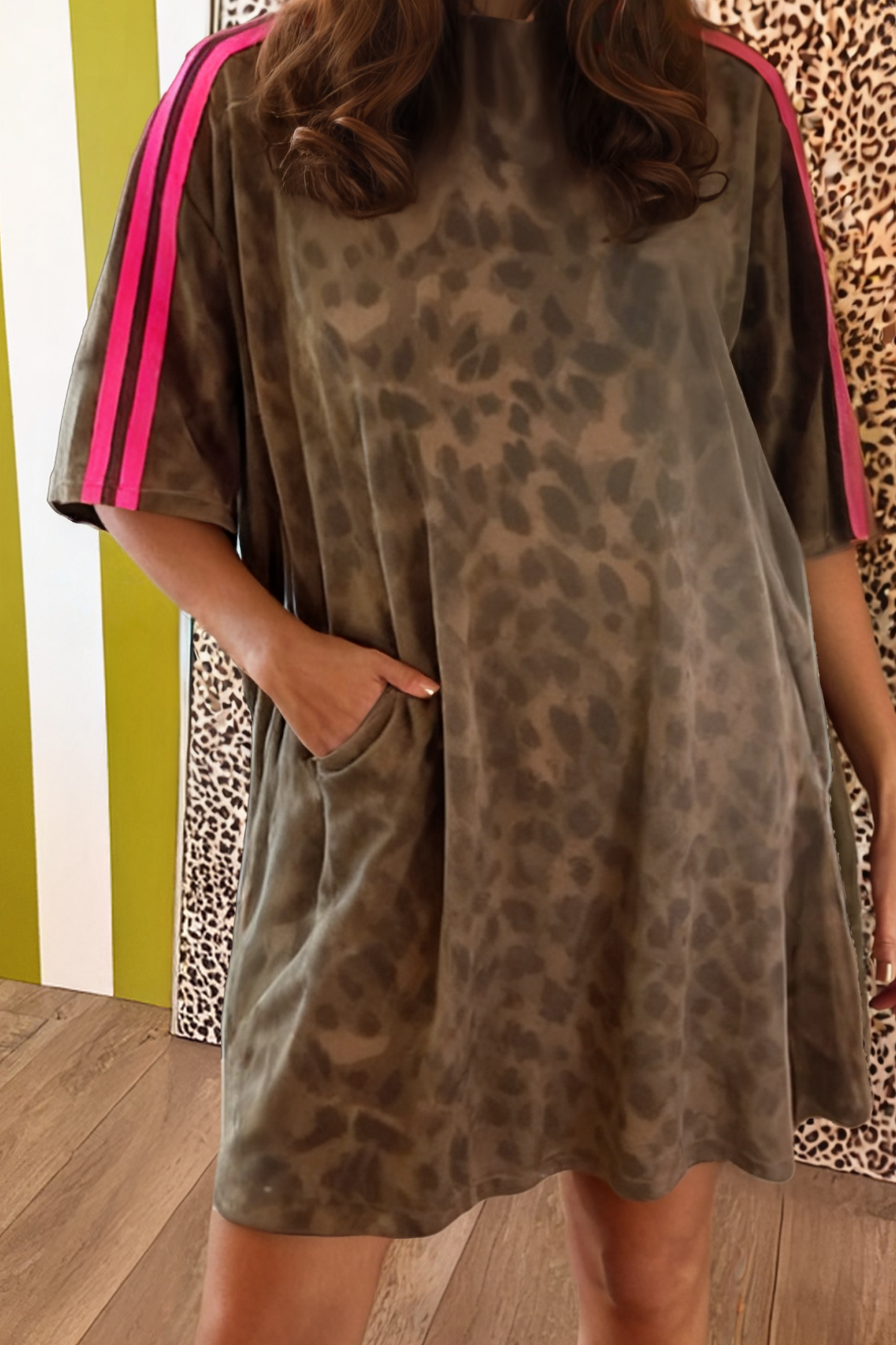 Leopard Raw Seam Patched Pullover Drawstring Loose Pant Set