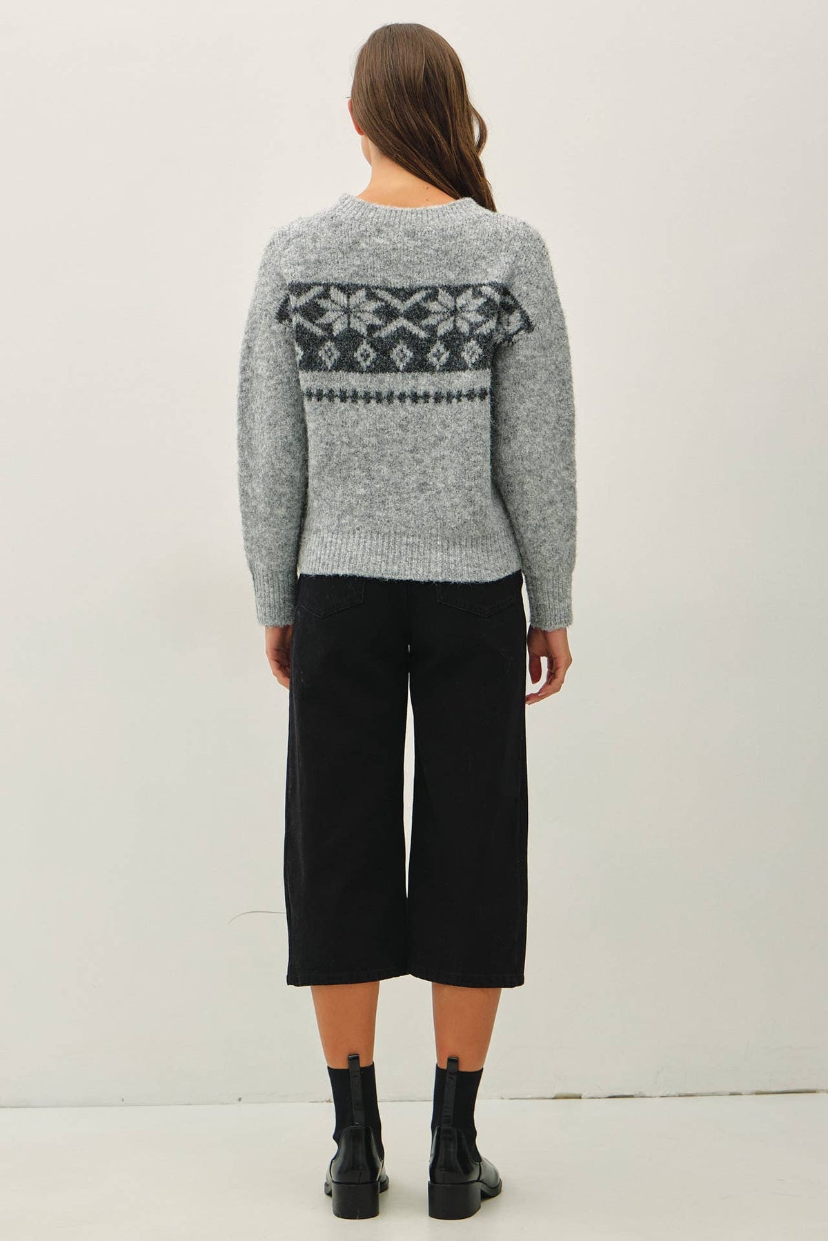 FLORAL FAIR ISLE CREW NECK SWEATER