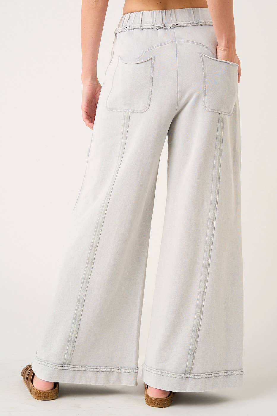 MINERAL WASH CURVED SEAM WIDE LEG PANTS