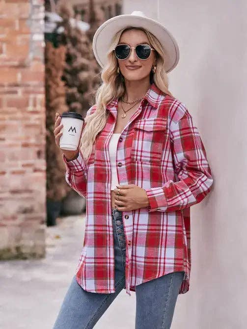 Women’s Caramel Plaid Oversized Flannel Button Down Shirt