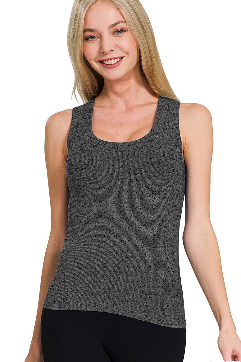 `Ribbed Scoop Neck Tank Top - Zenana