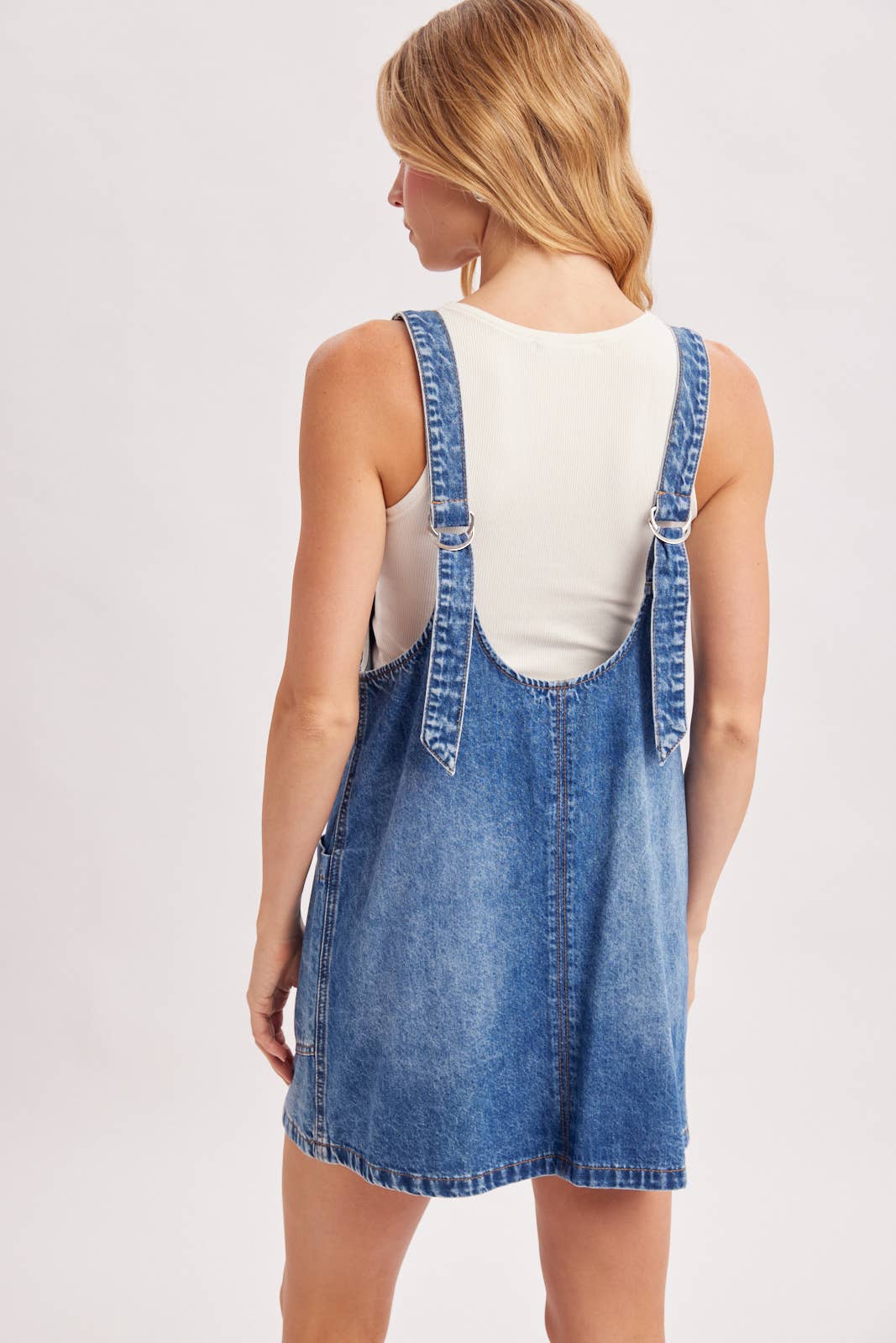 DENIM WASHED OVERALL POCKET DRESS