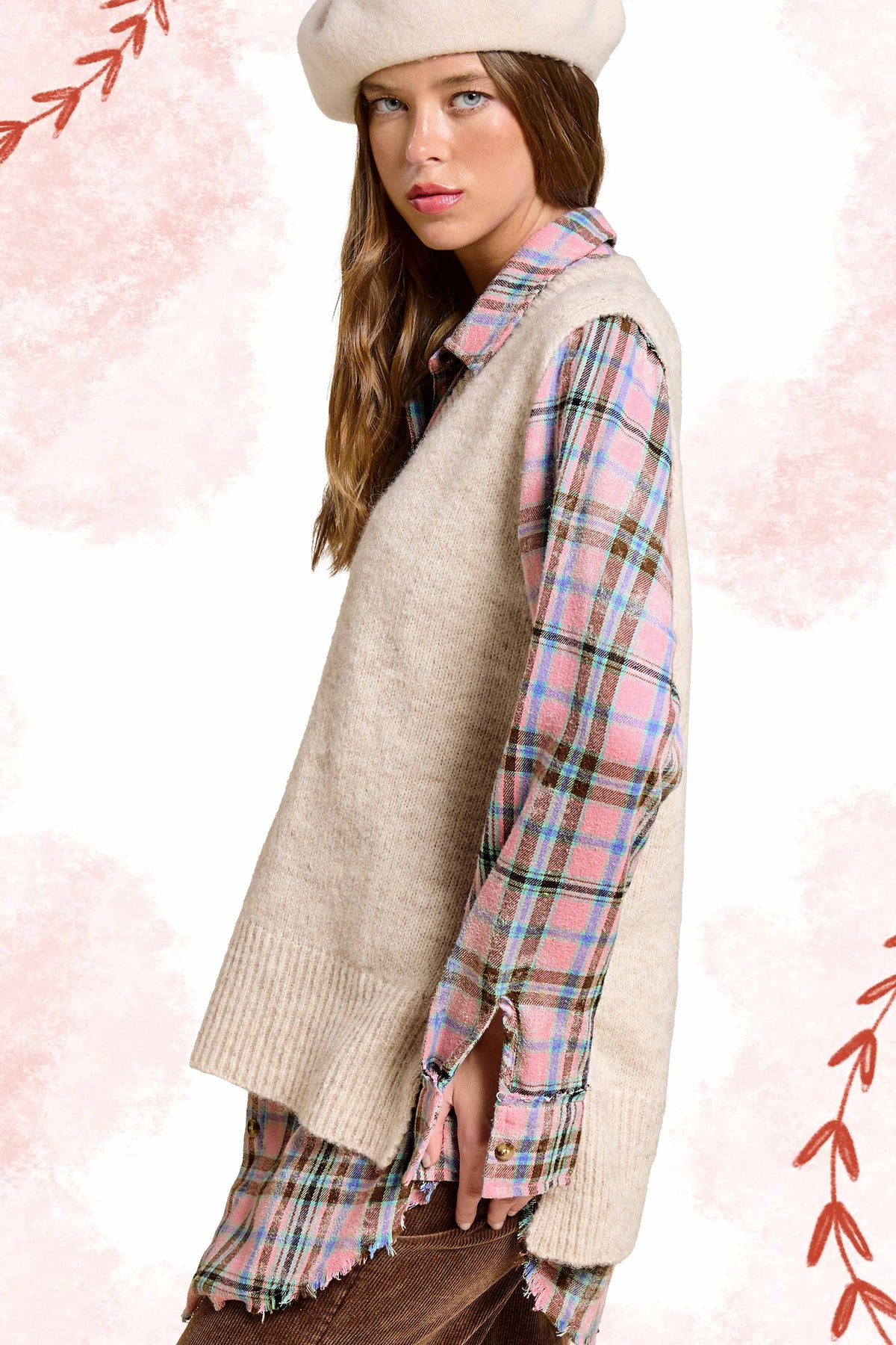 Plaid Acid Washed Cut Edge Button Down Shirt Fall