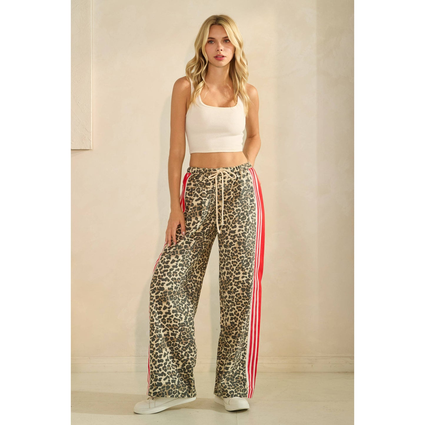 Leopard Sport Striped Wide Legged Pants