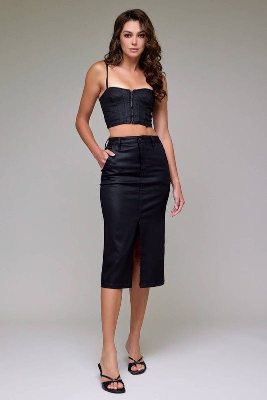 High Rise Front Slit Midi Skirt