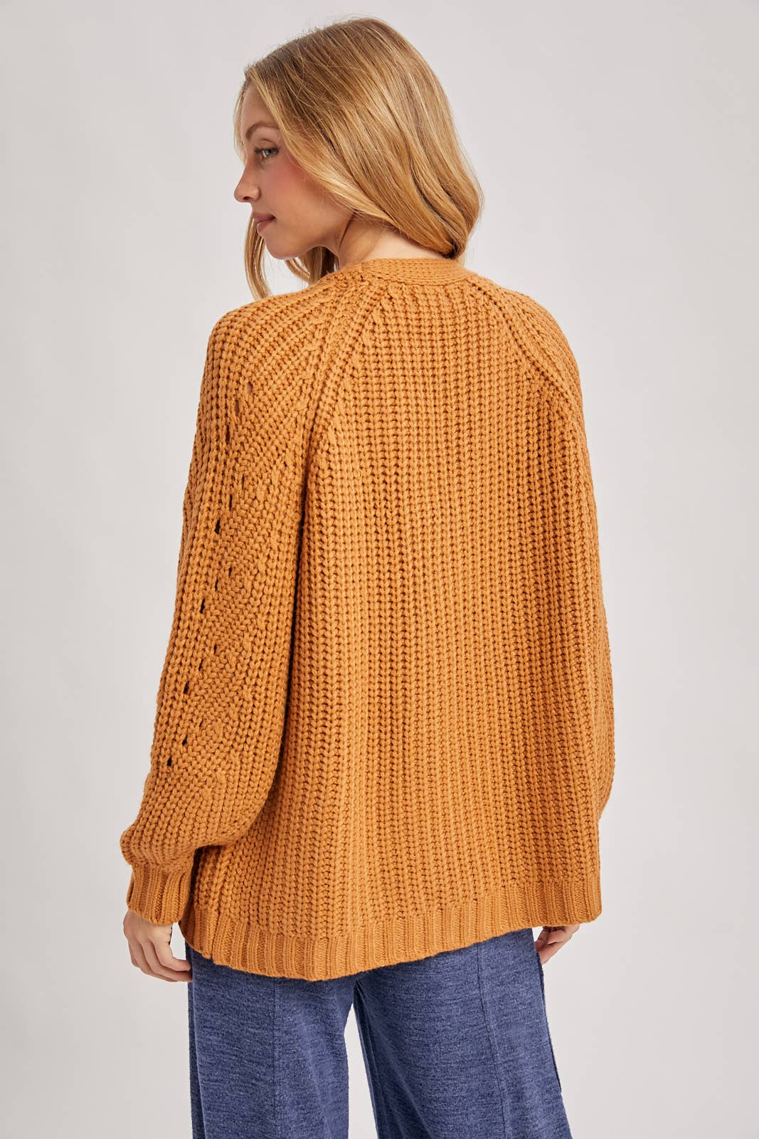 CHUNKY POINTELLE OPEN FRONT CARDIGAN