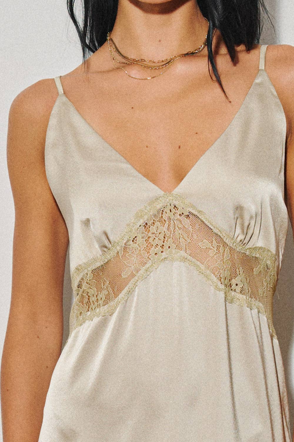 LADIES WOVEN SATIN LACE TRIM MAXI DRESS