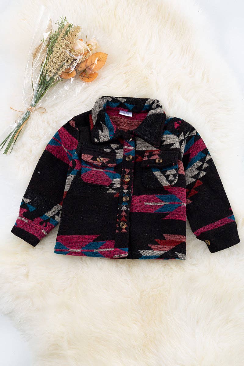 Geometric printed girls shacket