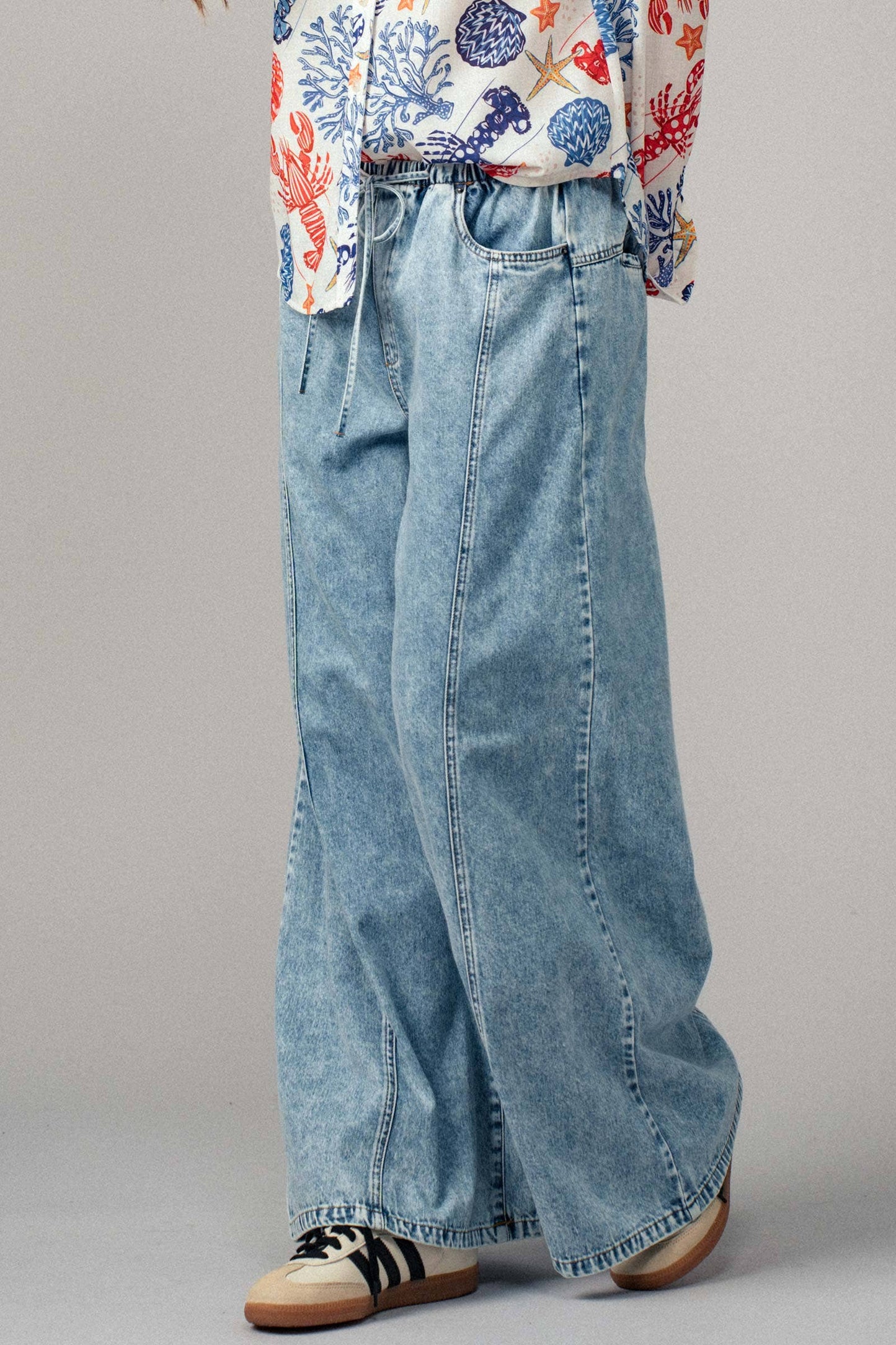 Relaxed Wide Leg Drawstring Western Pants