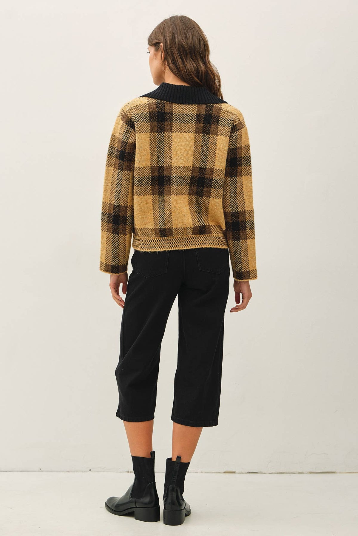 PLAID ZIP UP SWEATER JACKET