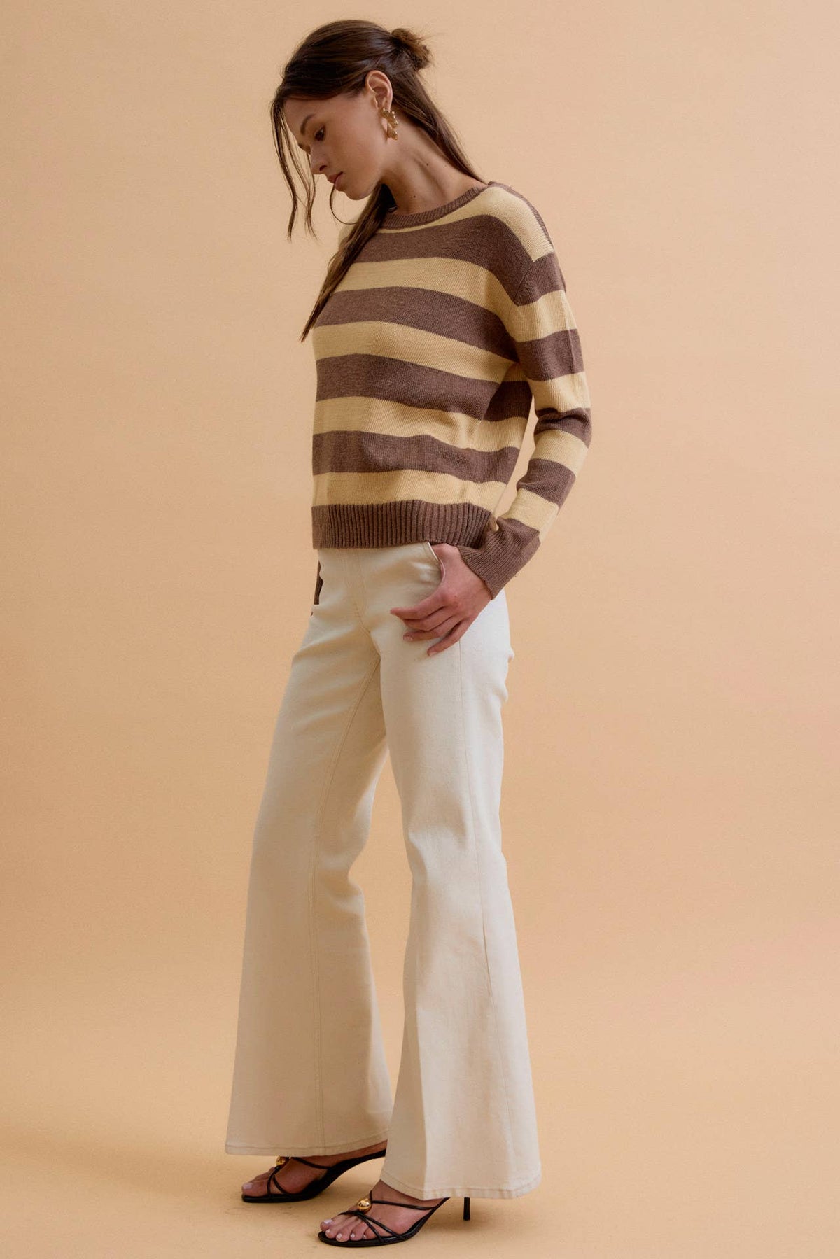 ANGORA BLEND RELAXED FIT WIDE STRIPED SWEATER